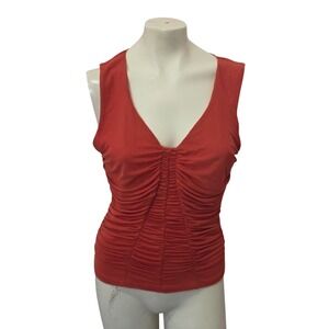 Willow + Root Ruched V Neck Sleeveless Top Rust Orange Stretch Women's Medium